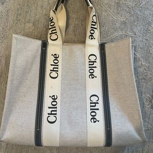 Chloe, Large Woody Canvas Tote w black leather trim
